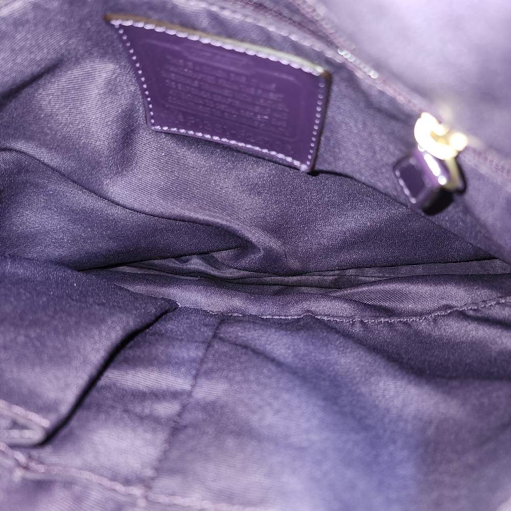 Coach Beige Signature Canvas Tote with Purple Trim - Picture 2 of 4
